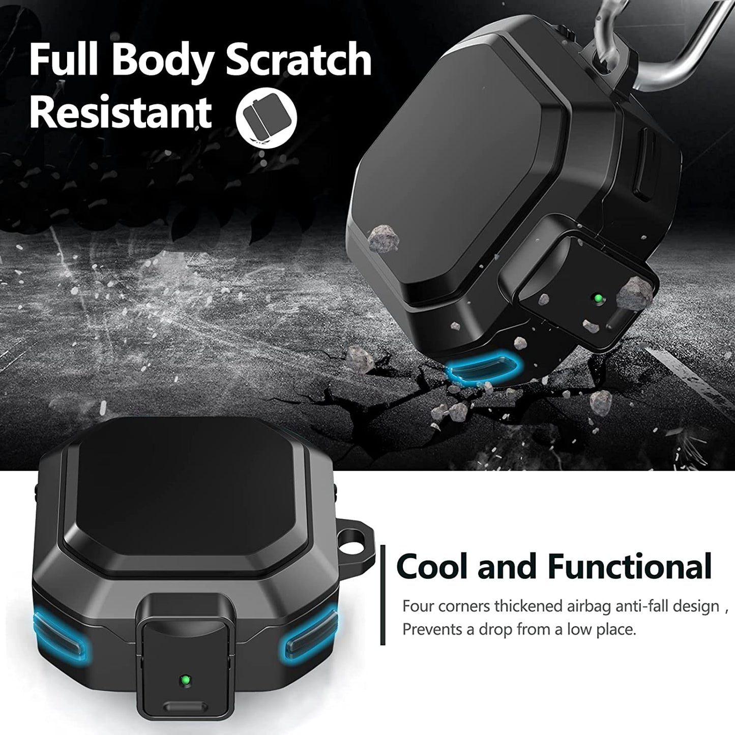 (With Secure Lock) Armor Case Cover for Samsung Galaxy Buds 2 Pro(2022) /Galaxy Buds Pro(2021) /Galaxy Buds 2 (2021) /Galaxy Buds Live (2020) with Keychain/Zipper Box/Brush -Black  Galafoki   