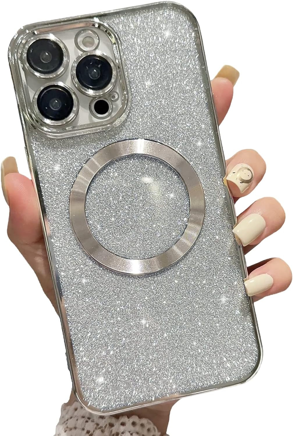 Aowner Magnetic Case for Iphone 14 Pro Glitter Case, Luxury Plating Cute Bling with Camera Lens Protector, Compatible with Magsafe, Slim Thin for Women Girls Protective Clear Phone Case, Black  aowner   