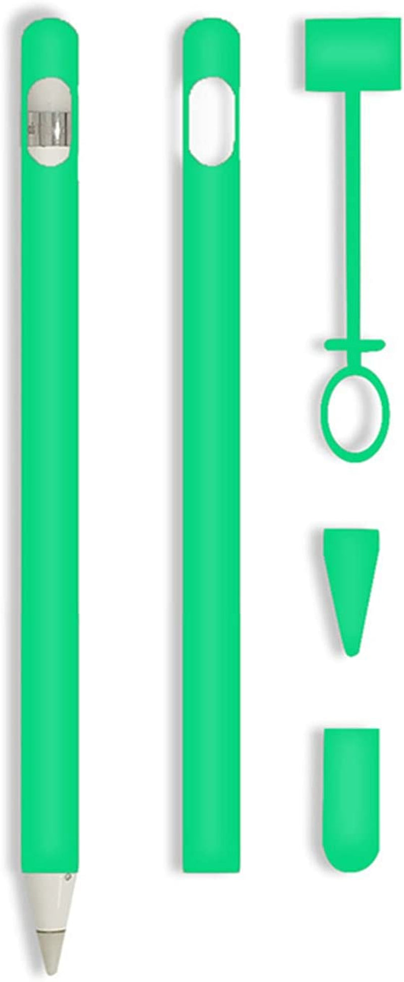 Siduater Silicone Sleeve for Apple Pencil 1St Generation, Ultra Light Pen Skin Case Cover Accessories Soft Protective Ipad Pencil Grip Holder with 2 Nib Cover, 1 Cable Adapter Tether, Pink  siduater Bright Green  