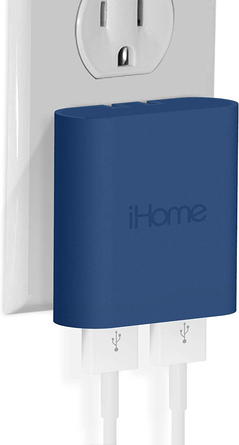Ihome Slim USB Wall Charger: AC Pro Multiport USB Charger, USB Plug Adapter & Phone Charging Block, 4 USB Plugs for Wall Outlet, Flat 4 Port USB Charger & USB Wall Adapter  iHome by Lifeworks Technology Navy 2 Port Rapid Charge 