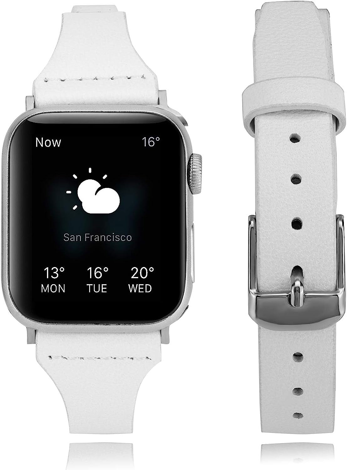 Tinoband Slim Genuine Leather Bands Compatible with Apple Watch Band 38Mm/40Mm/41Mm, 42Mm/44Mm/45Mm for Women Men, Leather Watch Band Replacement Strap for Iwatch Series 7/SE/6/5/4/3/2/1  TinoBand White 38mm/40mm/41mm 