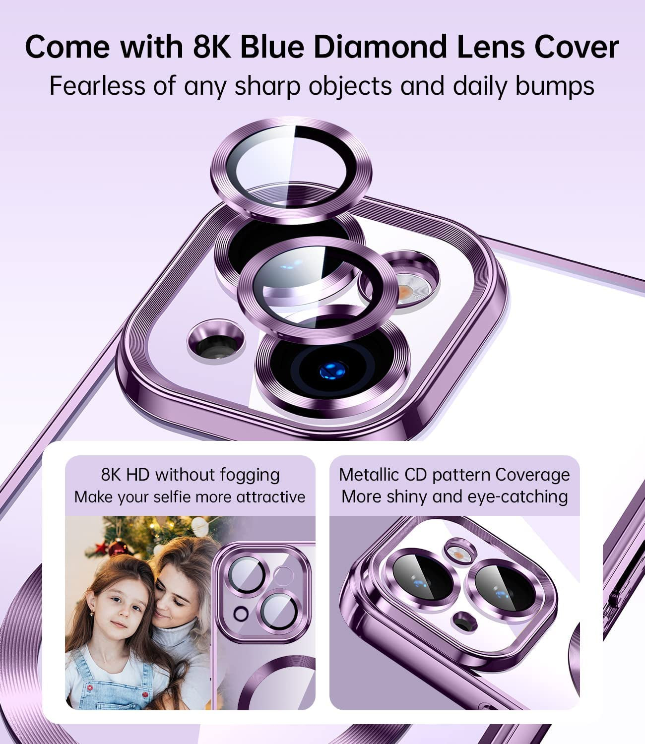 JUESHITUO Magnetic Matallic Glossy Clear for Iphone 14 Case with Full Camera Cover Protection [No.1 Strong N52 Magnets] [Military Grade Drop Protection] for Women Girls Phone Case (6.1")-Purple  JUESHITUO   