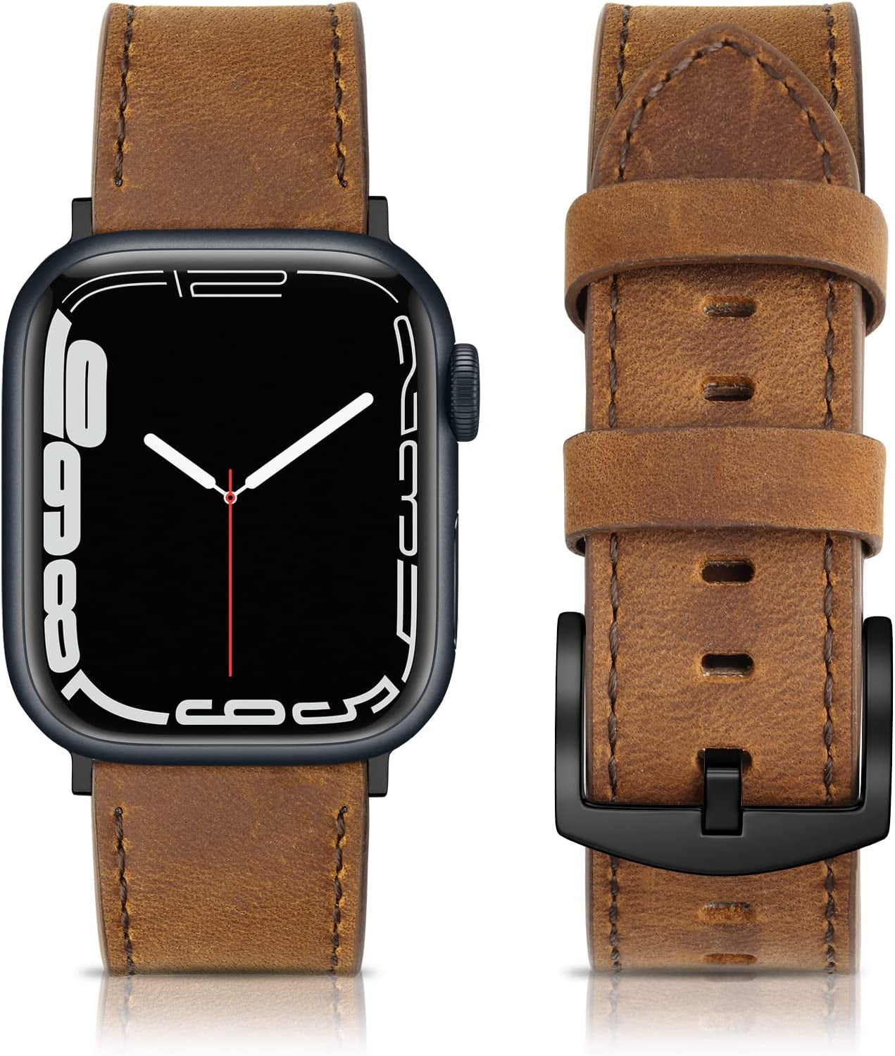 EDIMENS Leather Bands Compatible with Apple Watch 45Mm 42Mm 44Mm Band Men Women, Vintage Genuine Leather Wristband Replacement Band Compatible for Apple Watch Iwatch Series 8 7 6 5 4 3 2 1, SE Sports Retro Walnut  EDIMENS Rustic Brown  