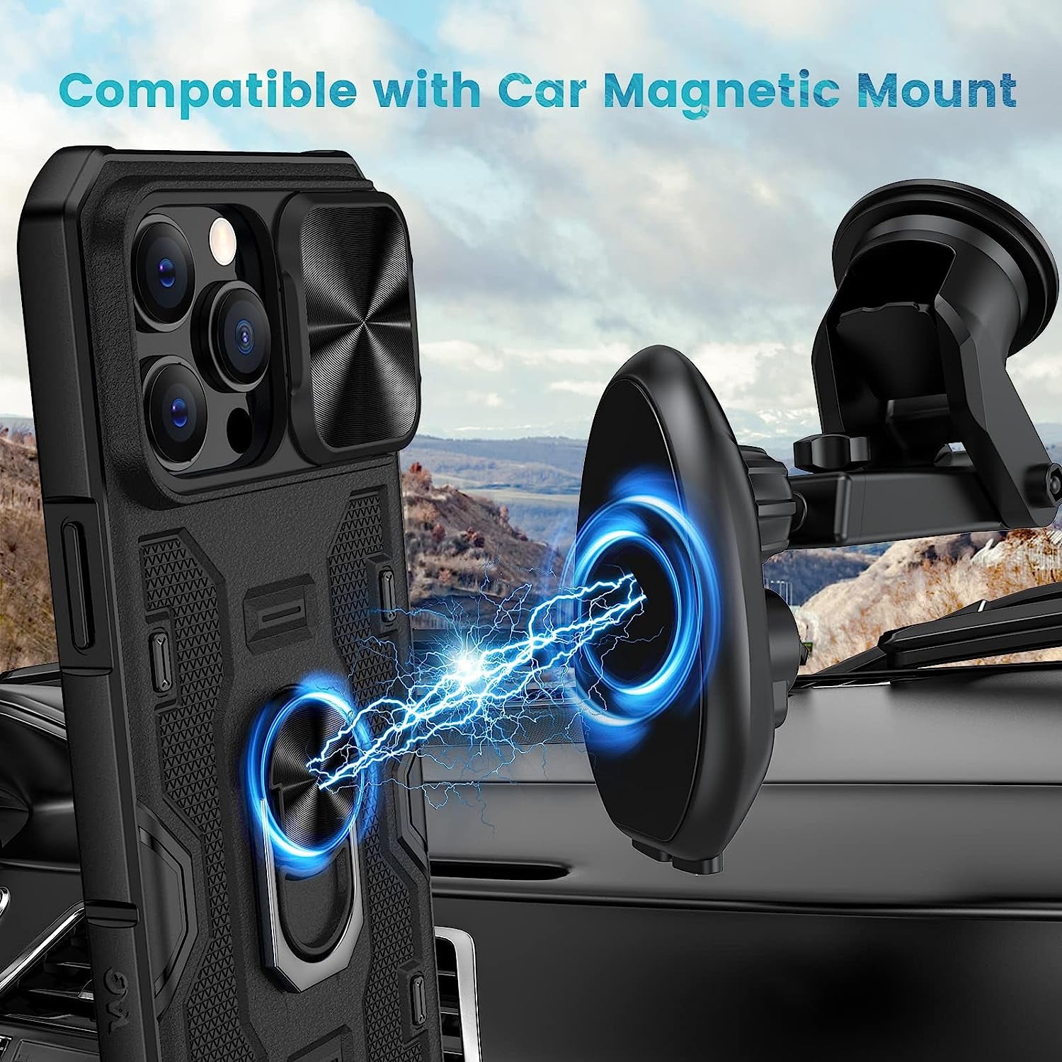 NULETO Case with Screen Protector & Stand & Slide Camera Cover, Full-Body Rugged Shockproof Protective Cover for Iphone 14 Pro Max Built-In 360° Rotate Ring Kickstand - Black  Nuleto   