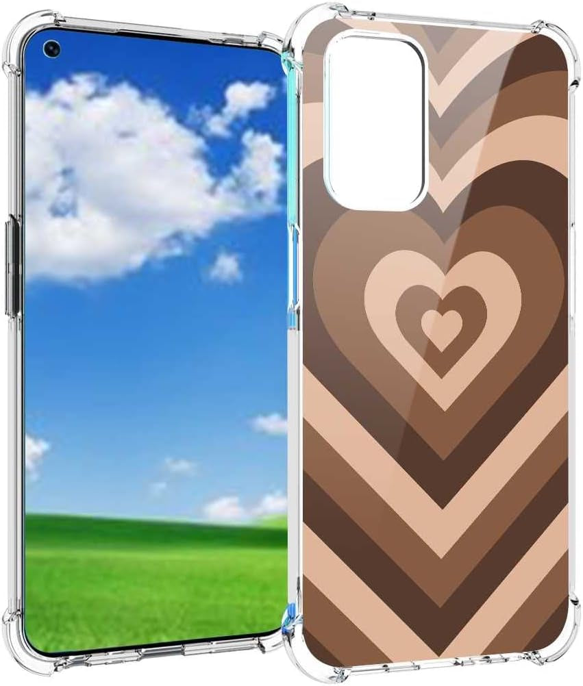 Saiaty Lideqee Designed for Oneplus Nord N200 5G/Oppo A93 5G Case, Pink Love Heart Coffee Latte Swirls Valentines Graphic Designed for Oneplus Case Women Girls, Soft TPU Trendy Case for Oneplus  saiaty lideqee Brown 1  