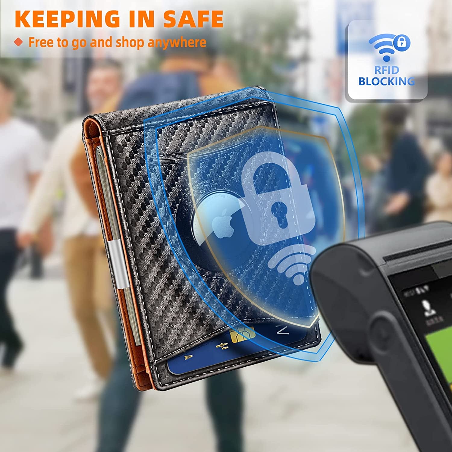 KEMISANT Mens Wallet for Airtag or Standard Use, Slim Front Pocket Wallet 11 Cards RFID Blocking,No Hole  KEMISANT   