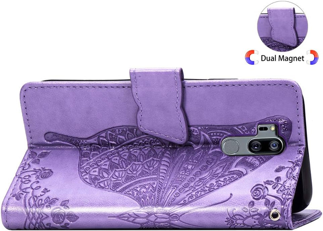 LEECOCO LG G7 Thinq Case Premium PU Leather Flip Wallet Case Butterfly Embossed Full Body Protection Flip Stand Card Holder Magnetic Cover for LG G7 Thinq/Lg G7 One Big Butterfly Light Purple SD  LEECOCOO   
