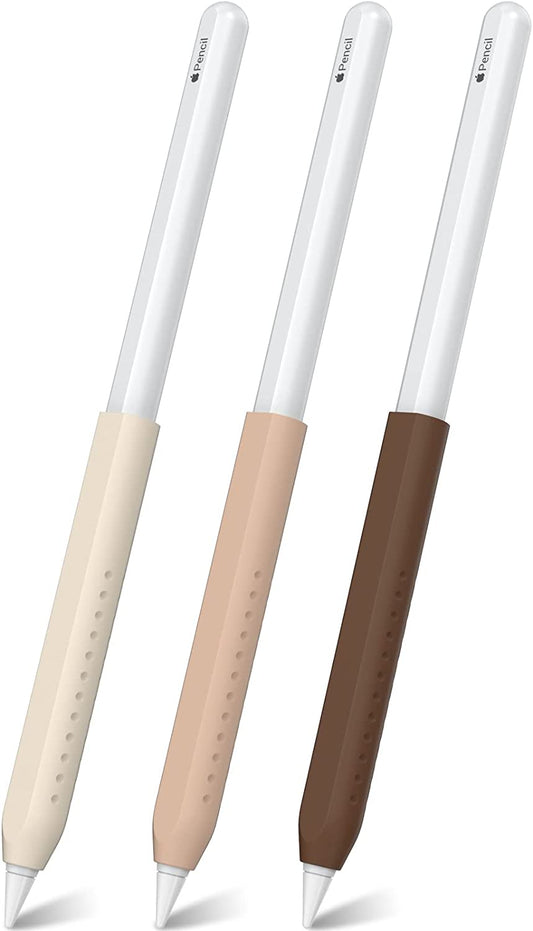 NIUTRENDZ 3 Pack Apple Pencil Grip Case Cover Silicone Sleeve Holder Compatible with Apple Pencil 2Nd Generation (Beige + Khaki + Brown)  NIUTRENDZ   