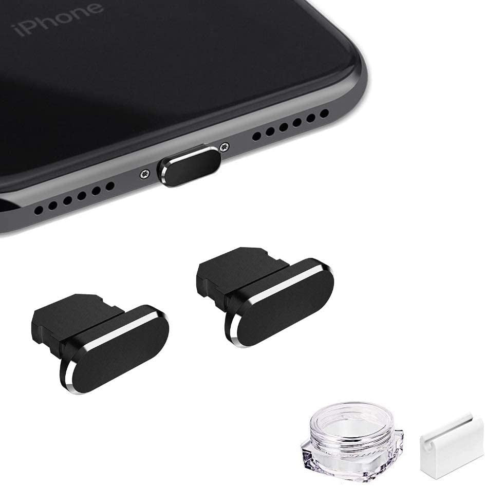 VIWIEU Metal anti Dust Plug Compatible with Iphone 14 13 12 11 X XS XR 8 7 SE Mini plus Pro Max Ipad Airpods, 2 Pack Lightning Charging Port Cover Protectors with Plug Holder and Storage Box (Black)  VIWIEU   