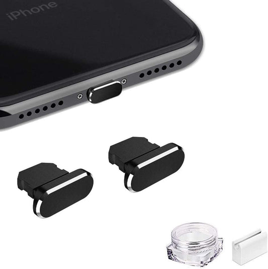 VIWIEU Metal anti Dust Plug Compatible with Iphone 14 13 12 11 X XS XR 8 7 SE Mini plus Pro Max Ipad Airpods, 2 Pack Lightning Charging Port Cover Protectors with Plug Holder and Storage Box (Black)  VIWIEU   