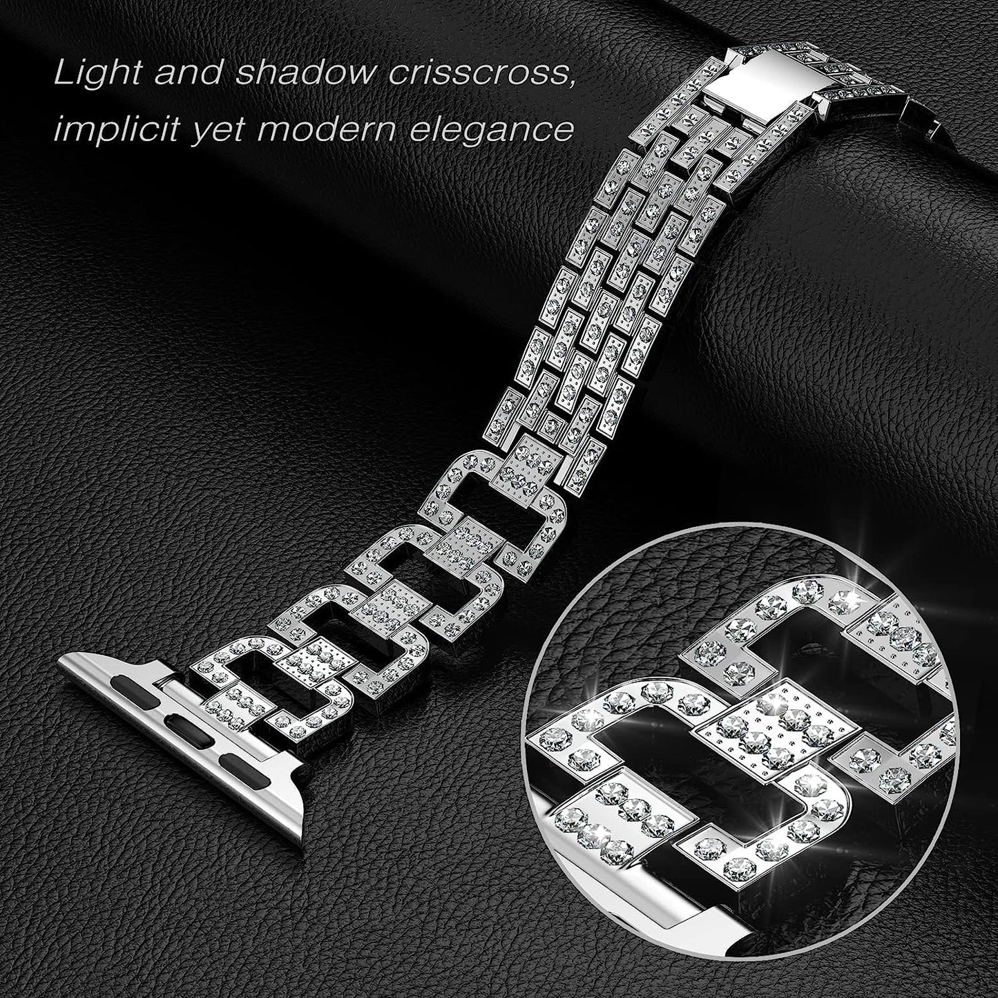 SIBOLOO for Apple Watch Band 45Mm 44Mm 42Mm 41Mm 40Mm 38Mm Series 7 Series 6 5 4 3 2 1 SE, Diamond Rhinestone Stainless Steel Iwatch Band, Bling Replacement Bracelet Metal Wristband Strap  SIBOLOO   