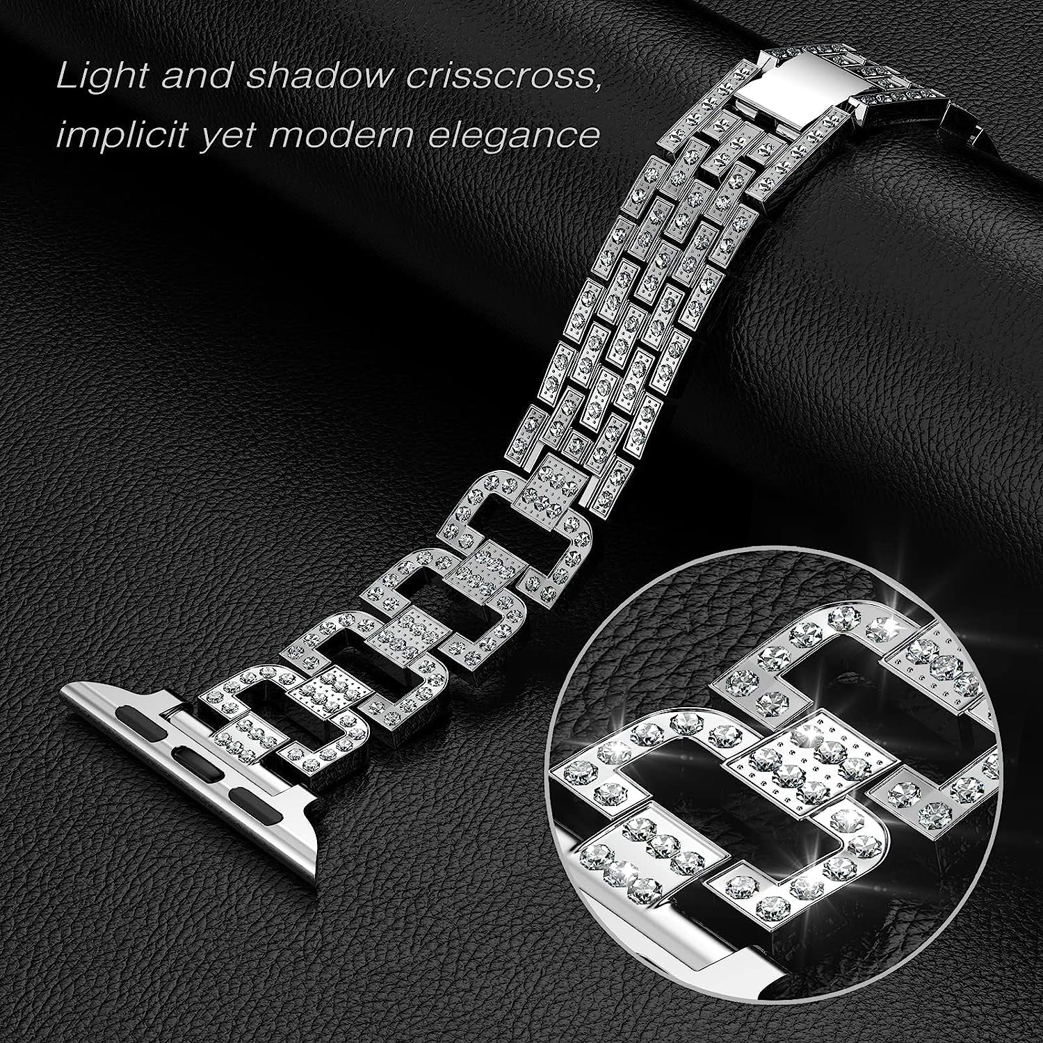 SIBOLOO for Apple Watch Band 45Mm 44Mm 42Mm 41Mm 40Mm 38Mm Series 7 Series 6 5 4 3 2 1 SE, Diamond Rhinestone Stainless Steel Iwatch Band, Bling Replacement Bracelet Metal Wristband Strap  SIBOLOO   