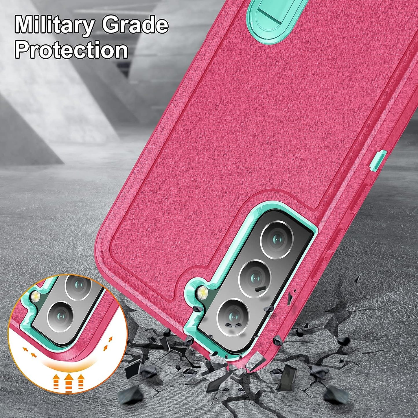 For Samsung Galaxy S22 plus Case Galaxy S22+ Case with Kickstand Case 3-Layer Military Grade Protective Case Cover Silicone Rugged Shockproof for Galaxy S22 plus S22+ Phone Case (Rose Red+Cyan)  Fucozan   