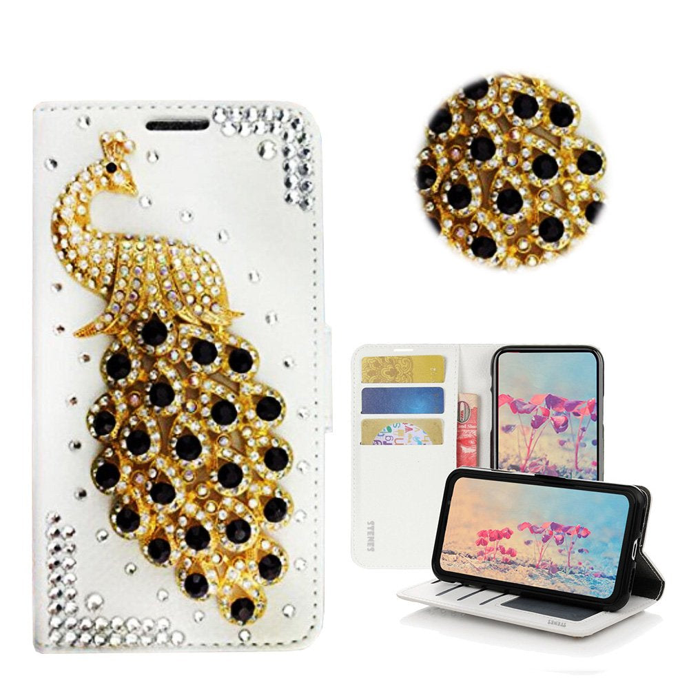 STENES Bling Case Compatible with LG G8 Thinq - STYLISH - 3D Handmade Crystal Peacock Design Magnetic Wallet Leather Cover Compatible with LG G8 Thinq - Multicolor  STENES Peacock / Black Design For Lg G8 Thinq 