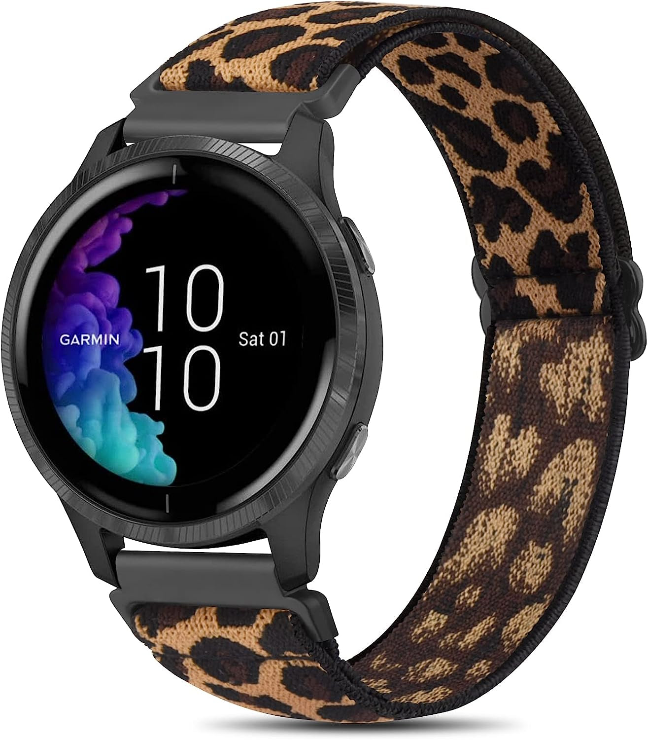 Wanme Bands for Garmin Venu / Vivoactive 3 Watch Band, 20Mm Adjustable Elastic Replacement Wristband Strap for Garmin Venu Sq, Vivoactive 3 Music, Forerunner 645 / 245 Music, Samsung Galaxy Watch 4 (Green Arrow)  Wanme Leopard  