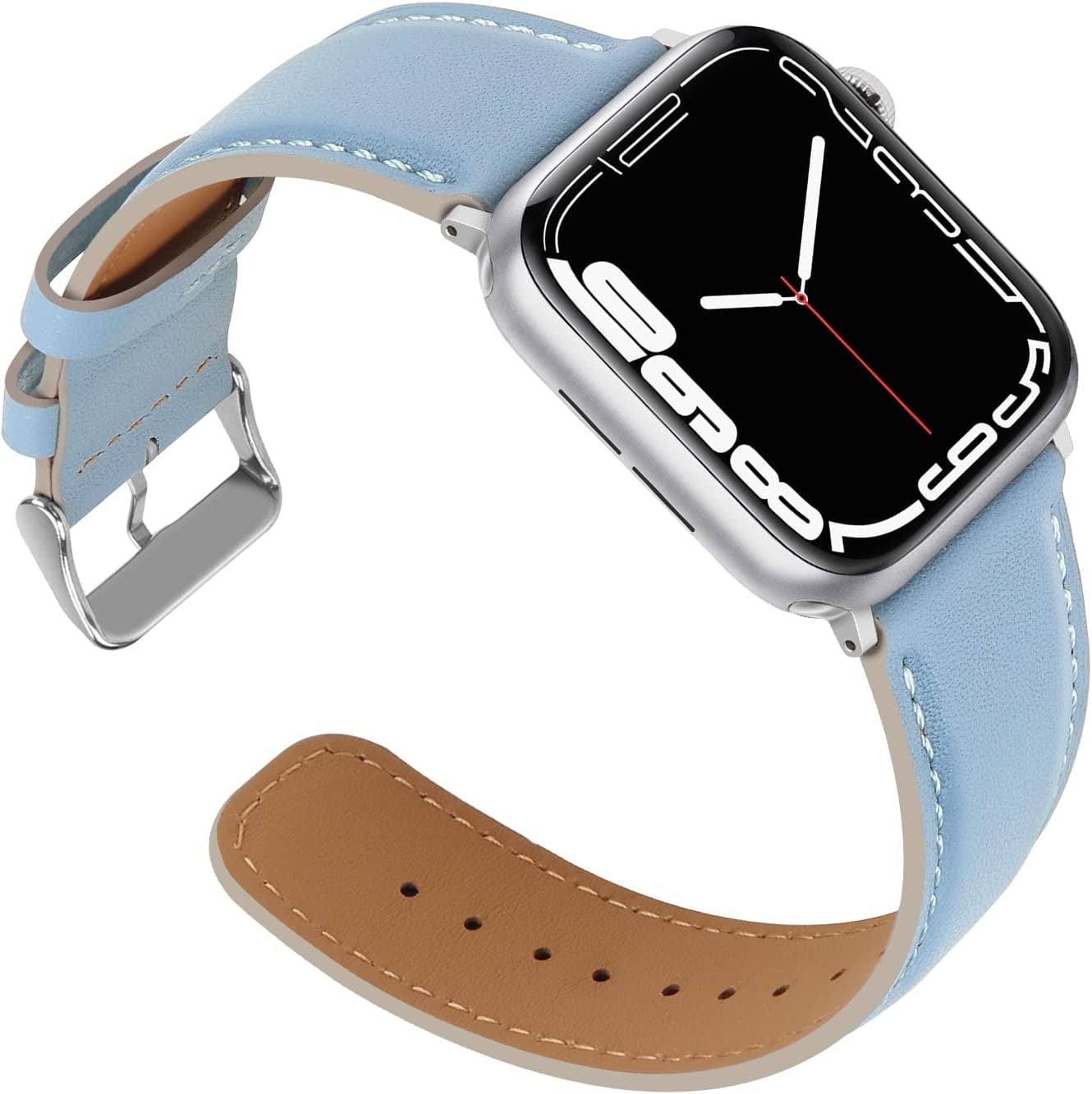 Anlinser Bands Compatible with Apple Watch Band 45Mm 44Mm 42Mm 41Mm 40Mm 38Mm for Women Men, Leather Replacement Strap Compatible with Iwatch Series 8 7 6 5 4 3 2 1, SE (45Mm/44Mm/42Mm, Dark Brown)  Anlinser Sierra Blue 41mm/40mm/38mm 
