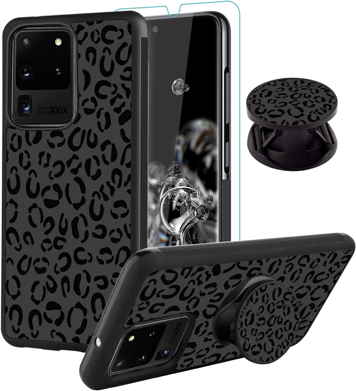 SAKUULO Samsung Galaxy Note 20 Case, [Screen Protector + Kickstand] Black Leopard Cheetah Design, Anti-Slip Shockproof Lightweight Flexible TPU Bumper Protective Case for Galaxy Note 20 6.7 Inch  SAKUULO Samsung Galaxy S20 Ultra 6.9  