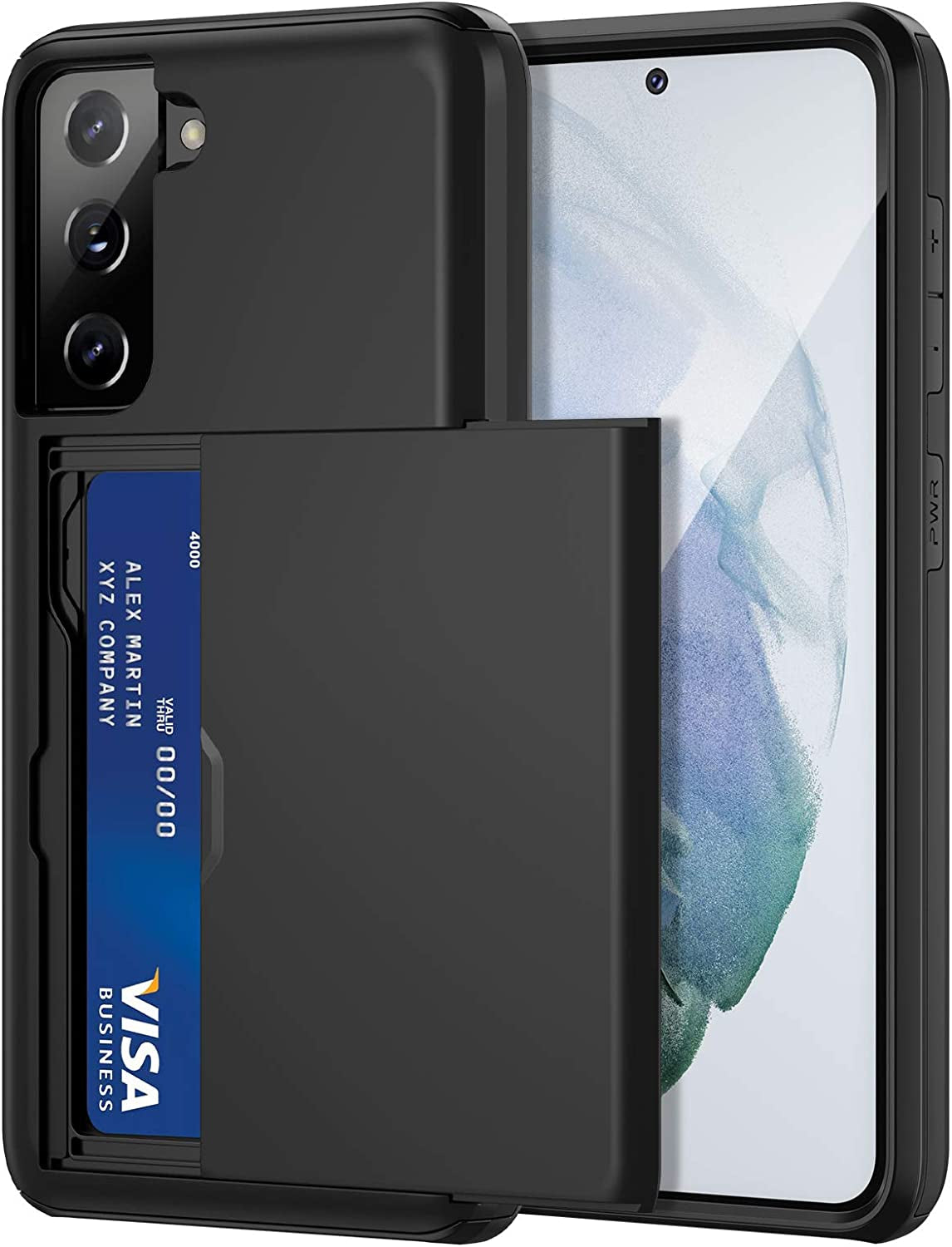 Jiunai for Samsung S21 Case, Galaxy S21 Case Credit Card Ids Cash Holder Shell Wallet Case Slide Cover Dual Layer Hard PC Soft TPU Rubber Cover Phone Case for Samsung Galaxy S21 5G 6.2'' 2021 Navy  Jiunai Black  