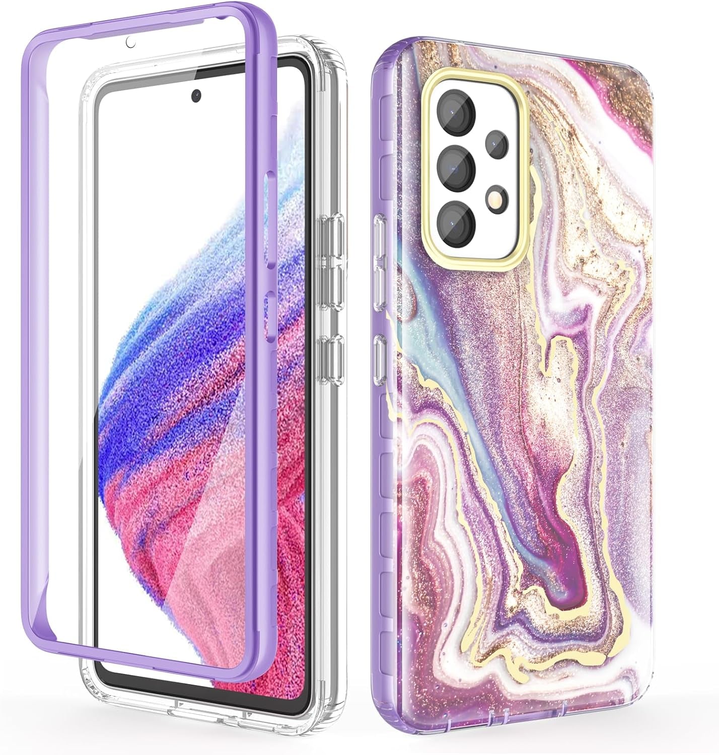 Chvelop Case Compatible with Samsung Galaxy A53 5G (2022 Released), Marble Stylish Slim Soft TPU, Full Body Protective with Built-In Screen Protector, Shockproof Cover for A53, 6.5 In, River/Purple  Chvelop Quicksand/Purple Samsung Galaxy A53 5G 