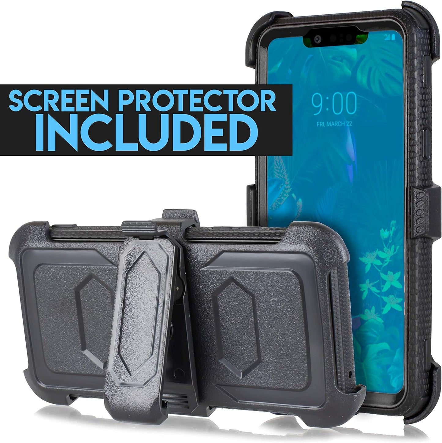 For LG G8 Thinq Case, LG G8 Case, W/Built-In [Screen Protector] Heavy Duty Full-Body Armor Case [Belt Clip Holster][Kickstand] (Black)  mstechcorp   