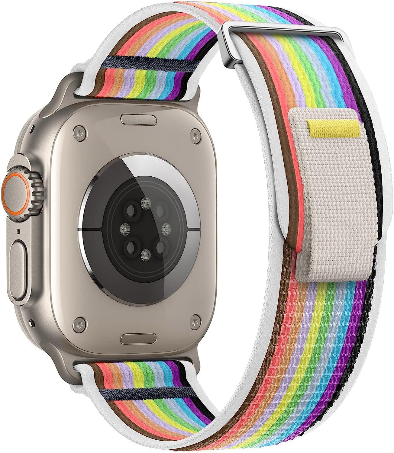 DXJKDZA Compatible with Apple Watch Ultra Band 49Mm 45Mm 44Mm 42Mm 41Mm 40Mm 38Mm for Women Men, Trail Loop Band Soft Nylon Sport Loop Strap for Iwatch Series Ultra 8 7 6 5 4 3 2 1 SE  DXJKDZA Rainbow (White) 38mm/40mm/41mm 