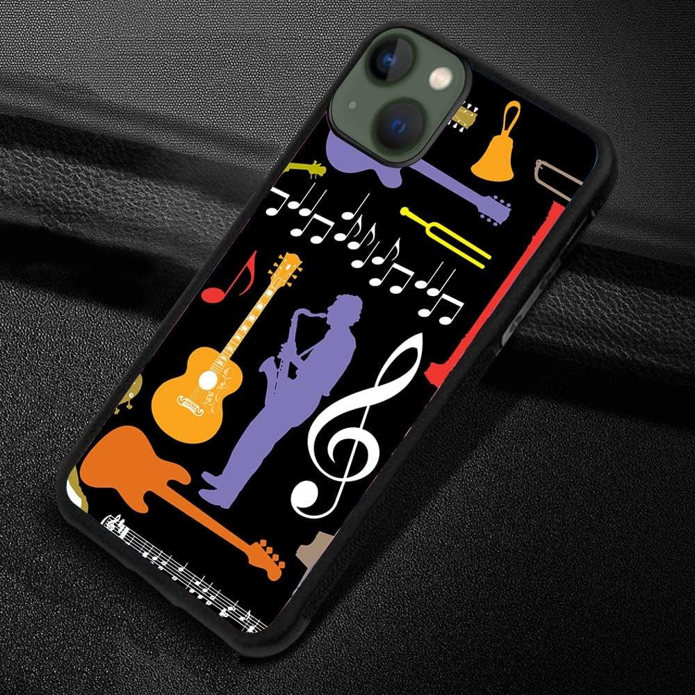 Soft Rubber Silicone TPU anti Slip Edge and Hard Bottom Shell Case Compatible with Iphone 13, Music Band Pattern  Notherss   