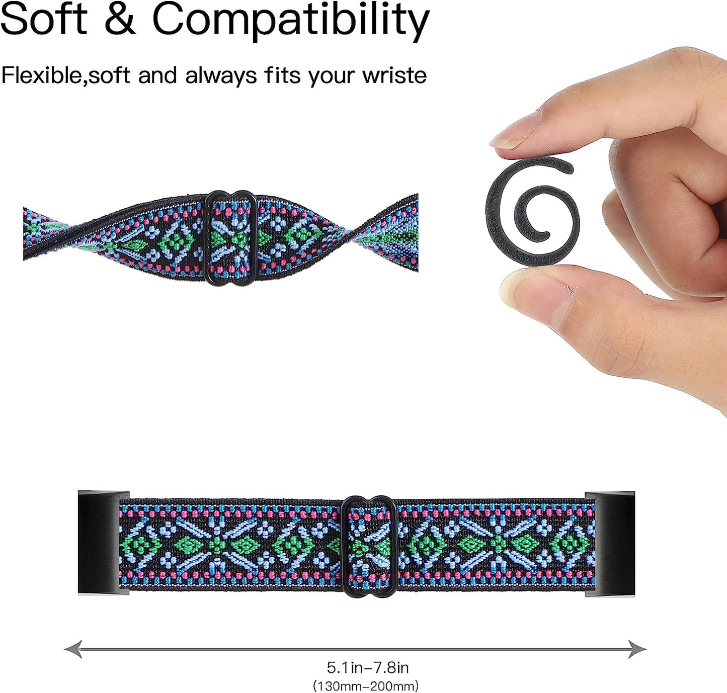 YONWORTH Adjustable Elastic Watch Band Compatible with Fitbit Charge 2 Bands, Stretchy Nylon Loop Strap Soft Wrist Bands Bracelet Sport Replacement for Women Men (Aztec Blue Green)  YONWORTH   