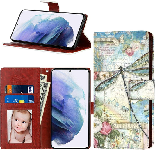 For LG G8 Thinq, Wallet Case Dragonfly Butterfly Phone Case Fit LG G8 Thinq 6.1 Inch Soft PU Leather Shockproof Flip Cover Card Slot with Wristbands for Women  Daobubu   