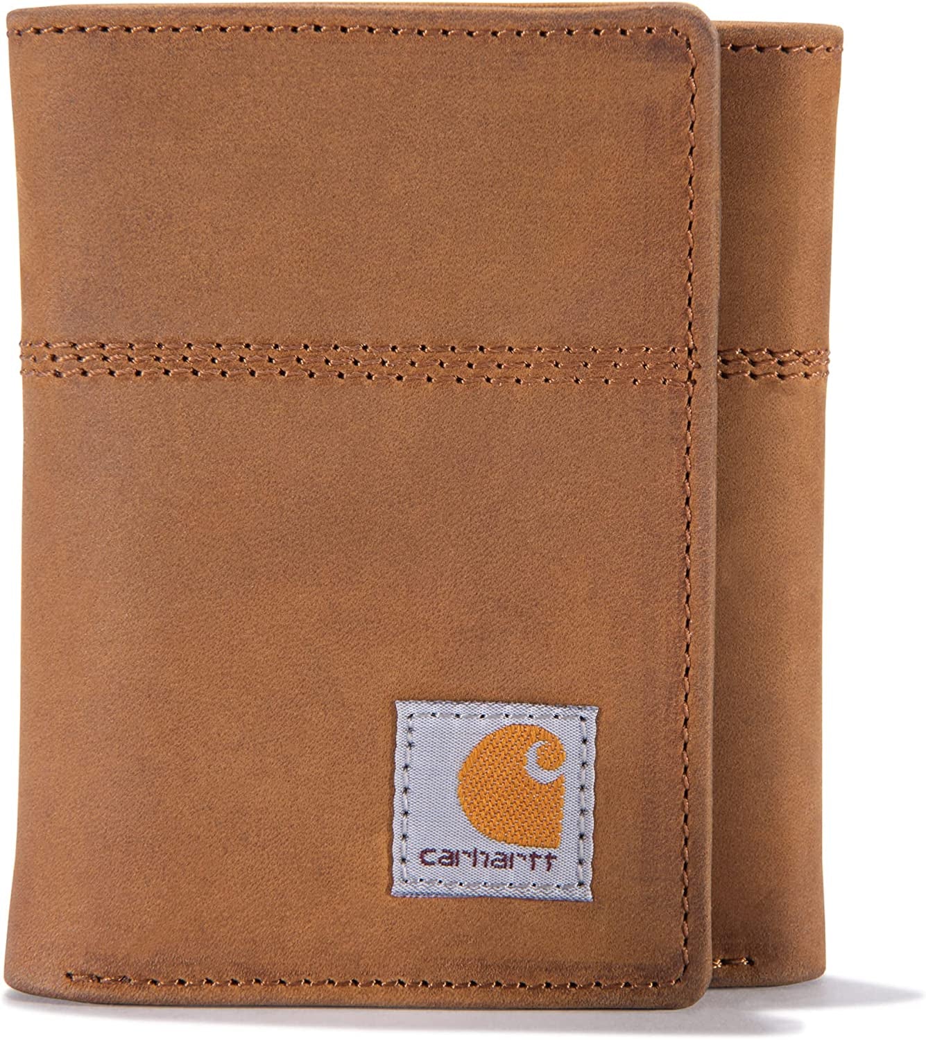 Carhartt Men'S Trifold, Durable Wallets, Available in Leather and Canvas Styles  Signature Products Group (SPG) Saddle Leather (Brown)  