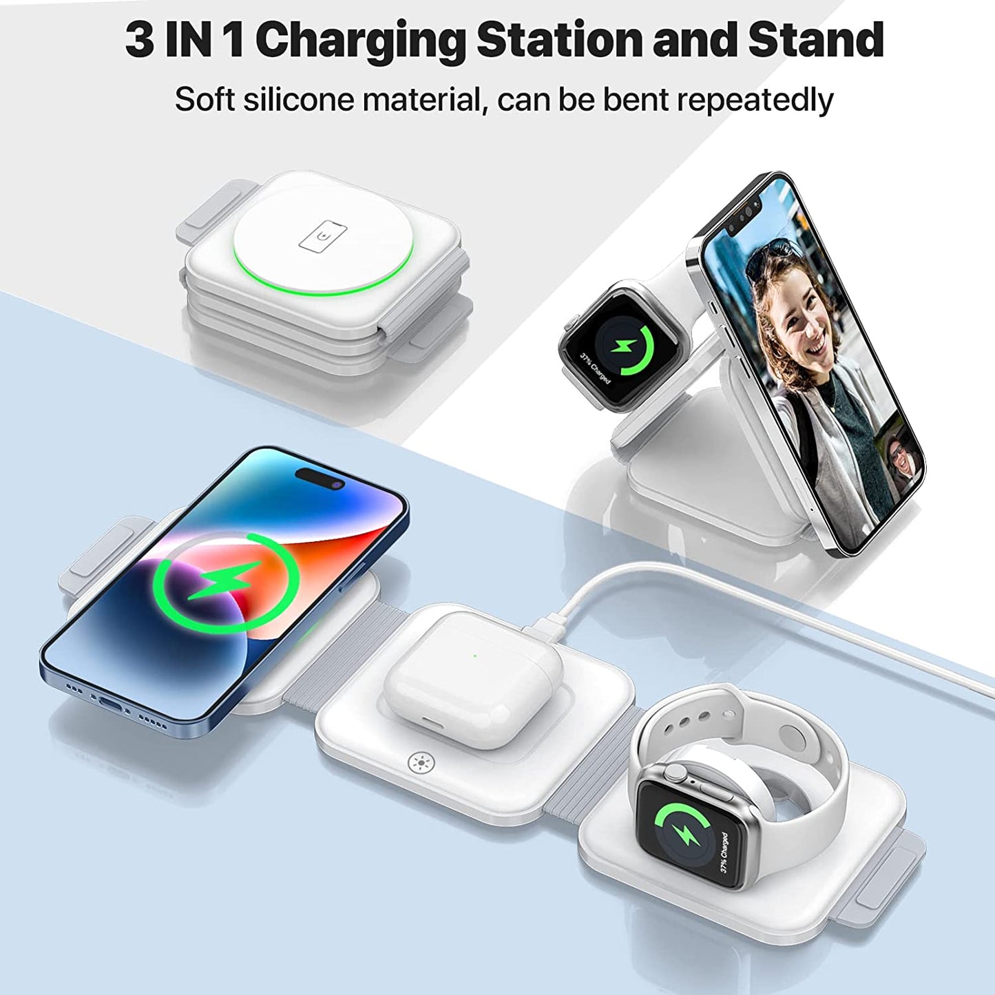 Wireless Charger, Magnetic Foldable 3 in 1 Charging Station, Fast Travel Wireless Charging Pad, Compatible with Magsafe for Iphone 14/13/12/Pro Max/Plus/Mini, Apple Watch and Airpods 2/3/Pro  Guanyu (Shenzhen) Electronic Technology Co., Ltd.   