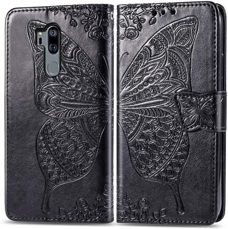 LHYIN LG G7 Case,Flip Wallet PU Leather Embossed Flower Butterfly Case Folding Kickstand Cover with Card Slots for LG G7 Thinq/Lg G7 [Purple]  LHYIN Lg G7-01  