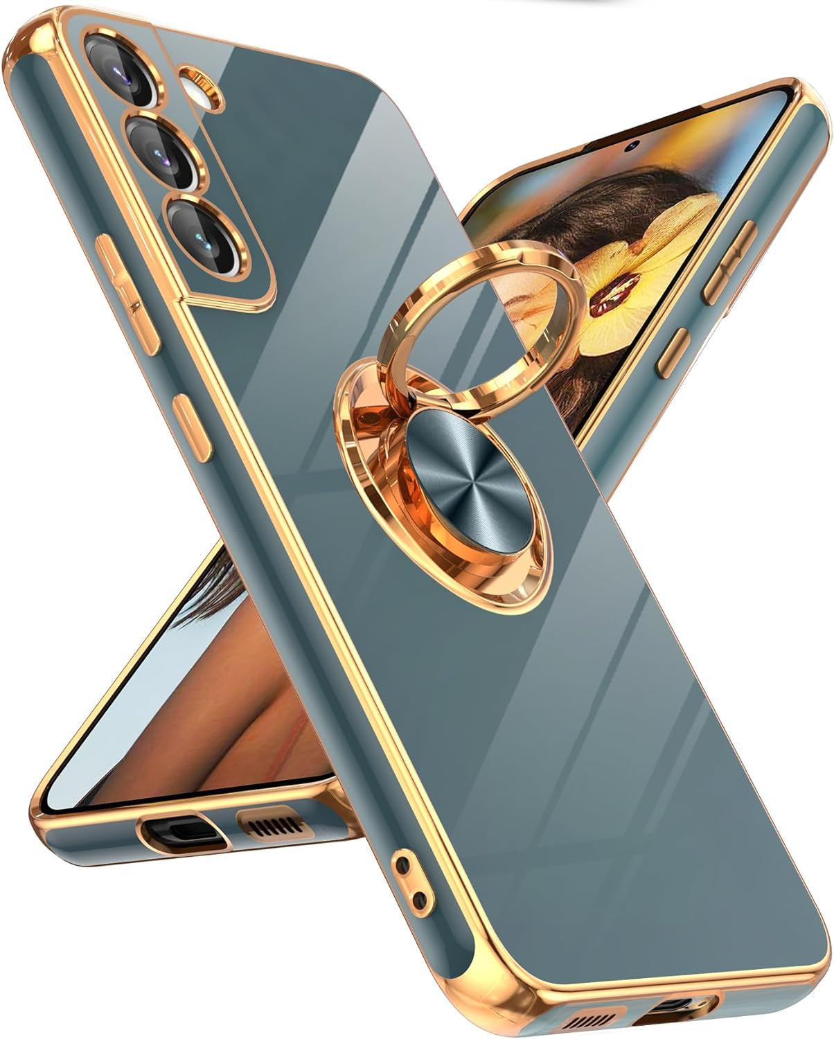 Leyi for Samsung Galaxy S22 plus Case 360° Rotatable Ring Holder Magnetic Kickstand, Plating Rose Gold Edge Protective Galaxy S22 Plus/ S22+ Case, Black  LeYi Gray Samsung Galaxy S22 Plus 