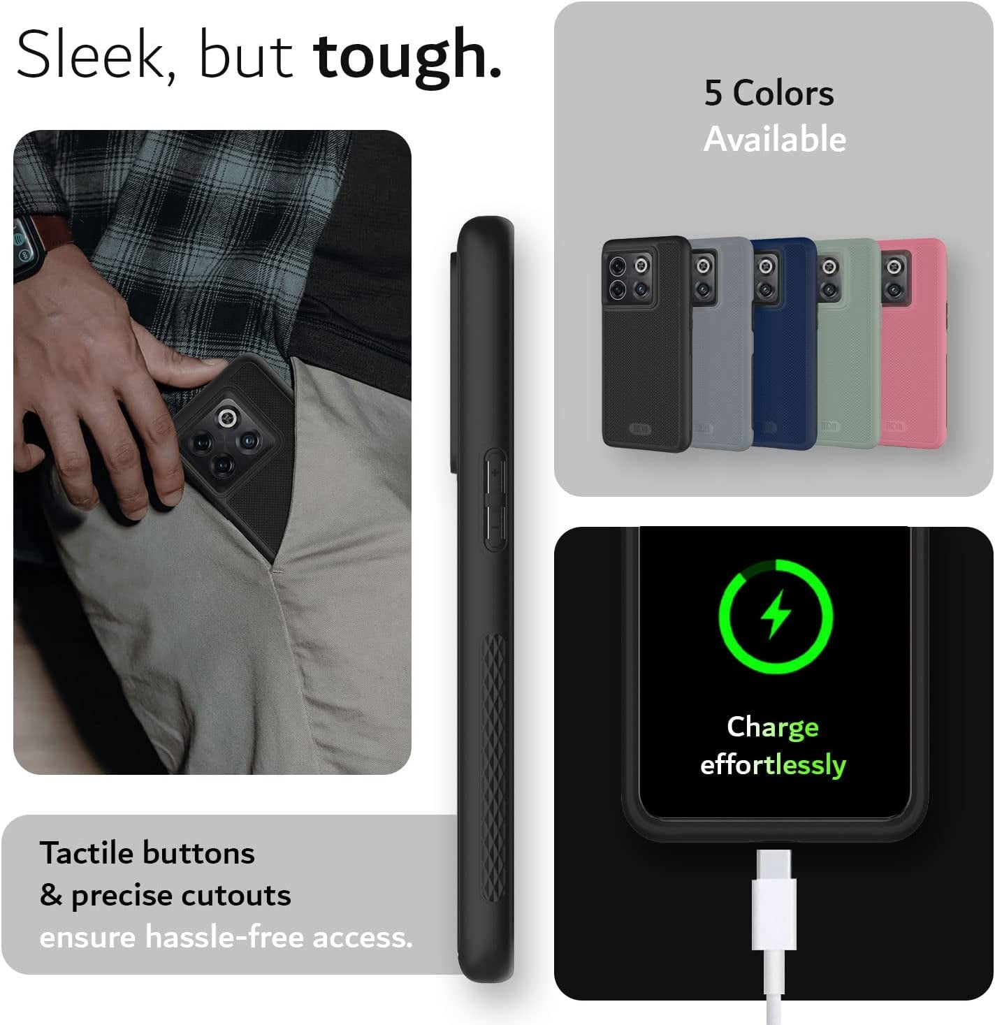 TUDIA Dualshield Grip Designed for Oneplus10T Case 5G, [Mergegrip] Shockproof Military Grade Slim Dual Layer Protection for Oneplus 10T 5G Case (Matte Black)  TUDIA   