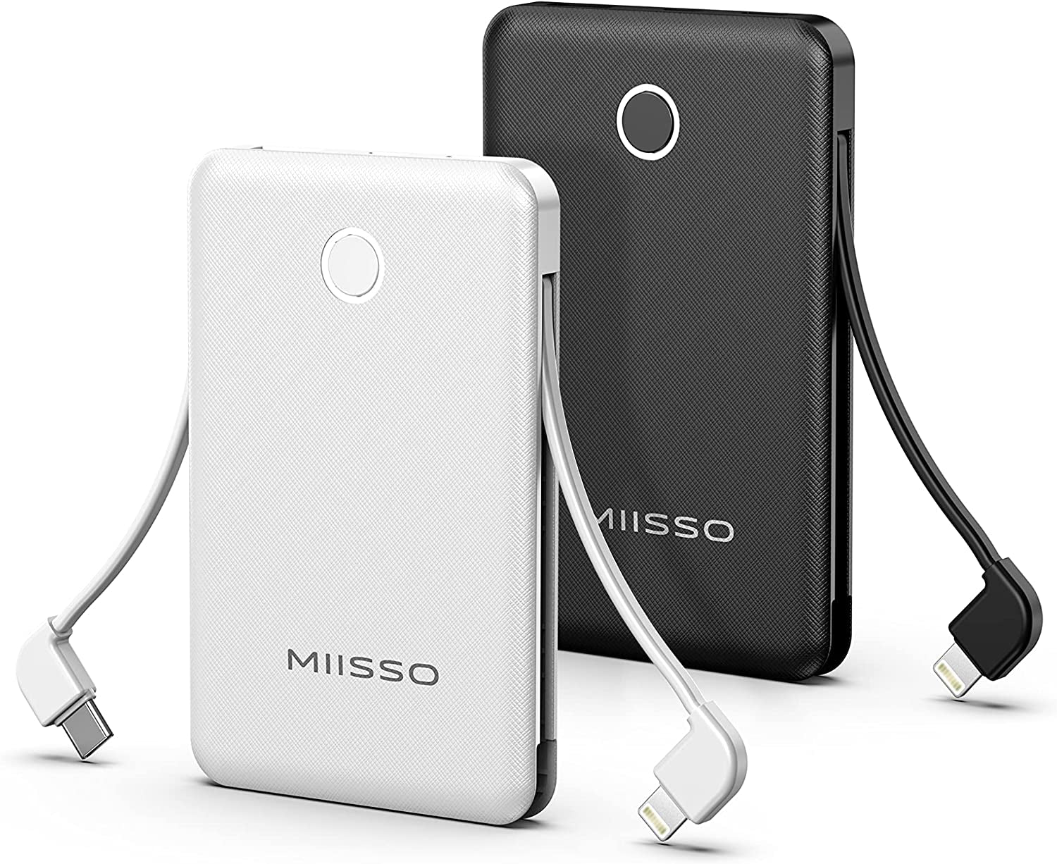 6000Mah Ultra Slim Built in Cables Power Bank, Card Size Built in USB C Cords Battery Pack Portable Charger for Phones, 3 Output External Battery Pack Compatible with Iphone, Samsung and Heated Vest  SHENZHEN APPLESSUN ELECTRONIC CO.LTD 2 pack 6000mah Black & White  