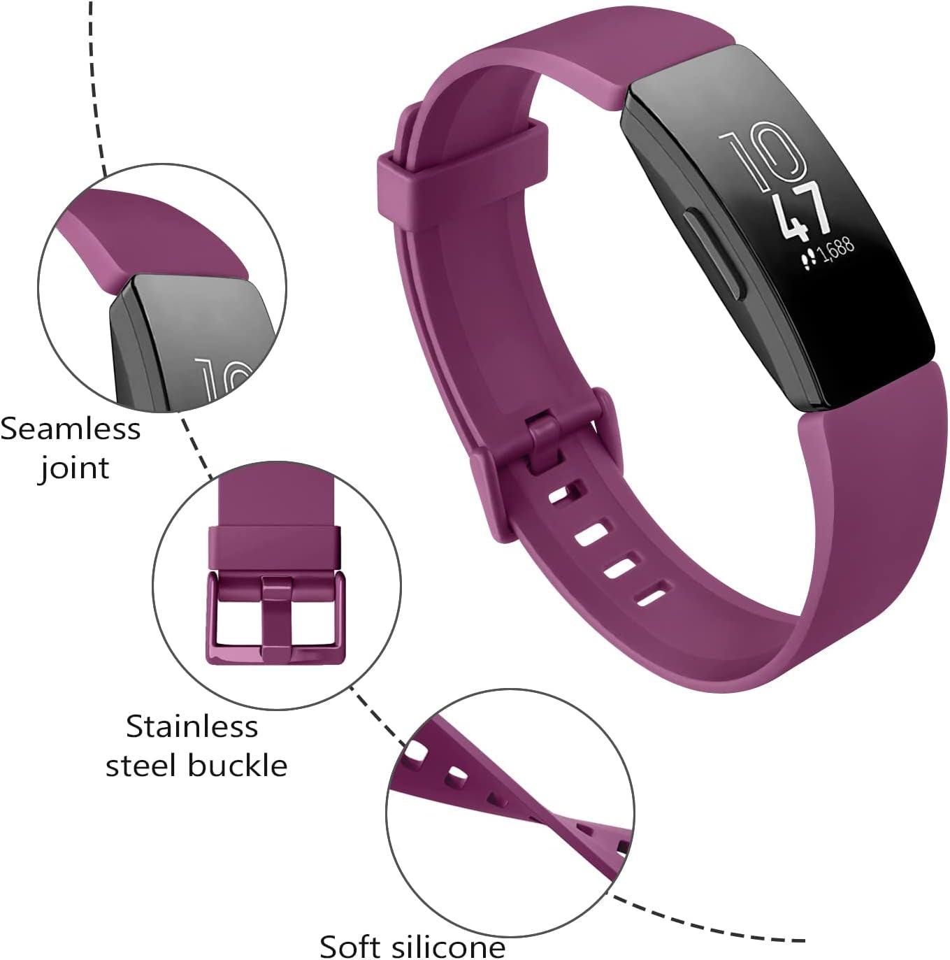 [3 Pack] Silicone Bands Compatible with Fitbit Inspire 2 & Fitbit Inspire HR & Fitbit Inspire & Fitbit Ace 2, Soft Sport Replacement Wristbands for Women Men (Lavender+Teal+Purple, Large)  Tobfit   
