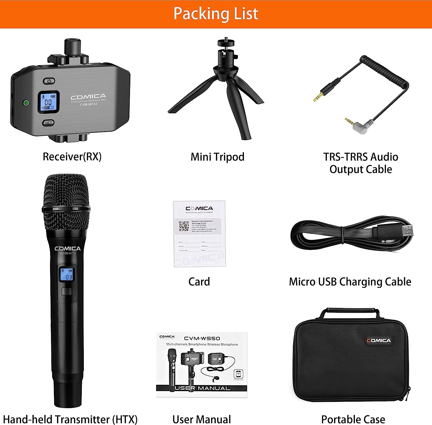 Wireless Microphone for Smartphone, Comica CVM-WS50(H) Handheld Microphone for Iphone/Android Phones Interview, Professional Recording Mic for Sing Video Vlog Youtube Tiktok Facebook Livestream  comica   