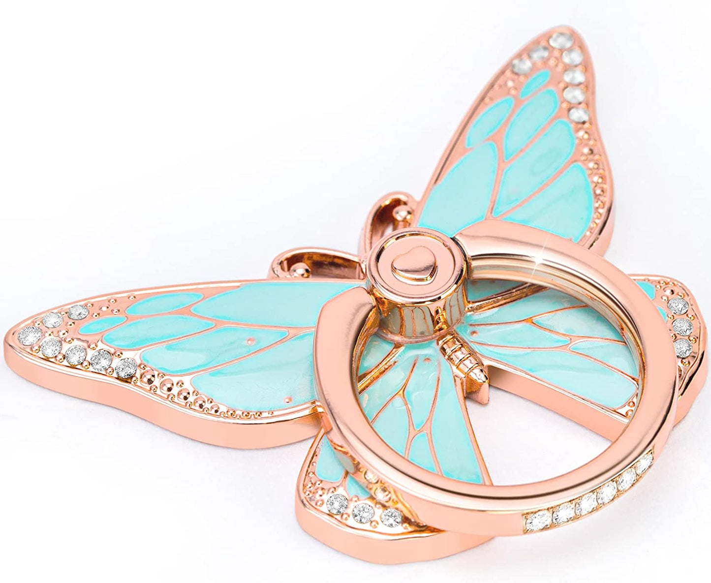 Butterfly Cell Phone Ring Holder Stand, 360°Rotation Metal Finger Kickstand, Compatible with Iphone, Samsung Galaxy, and Smartphone (Silver Purple Clear)  Doflyesky rosegold green clear  