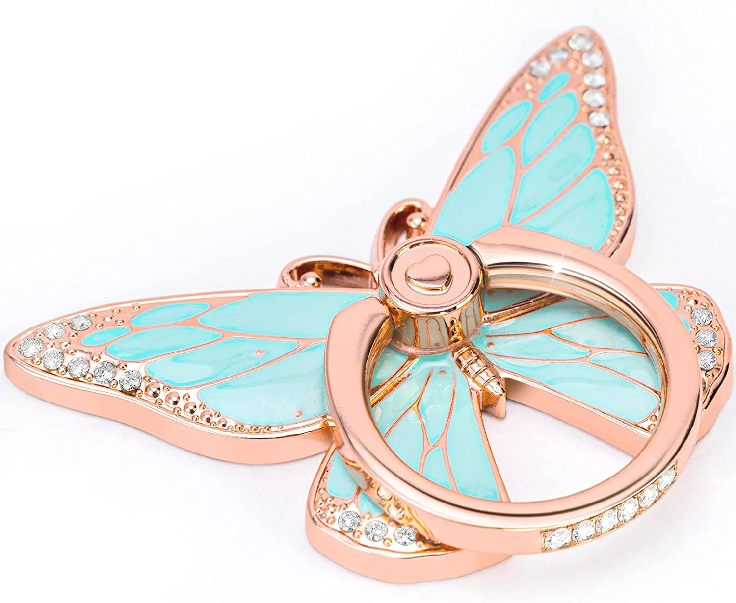 Butterfly Cell Phone Ring Holder Stand, 360°Rotation Metal Finger Kickstand, Compatible with Iphone, Samsung Galaxy, and Smartphone (Silver Purple Clear)  Doflyesky rosegold green clear  