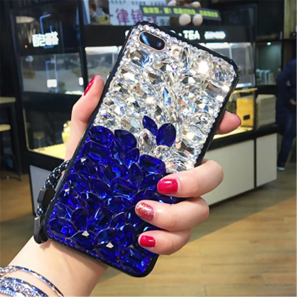 Case for LG G6,Luxury 3D Handmade Sparkle Stunning Stones Crystal Rhinestone Bling Full Diamond Gemstone Glitter Case for LG G6(A Full Black)  RB-CASE B Diamond-White/Blue  