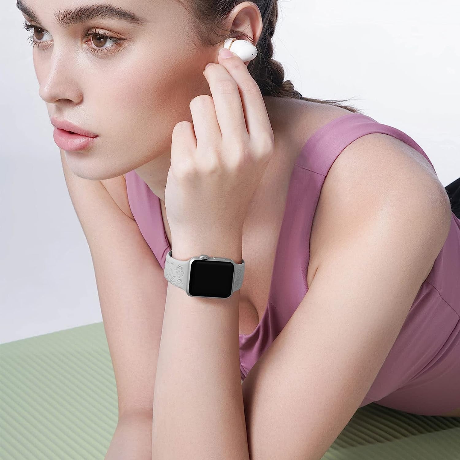 Daqin 4 Pack Band Compatible with Apple Watch Band 38Mm 40Mm 41Mm 42Mm 44Mm 45Mm 49Mm Women Men, Flower Engraved Soft Silicone Classy Sport Strap for Apple Watch Series 8 7 6 5 4 3 2 1 Iwatch Se/Ultra  Xuchangjiansenshangmaoyouxiangongsi   