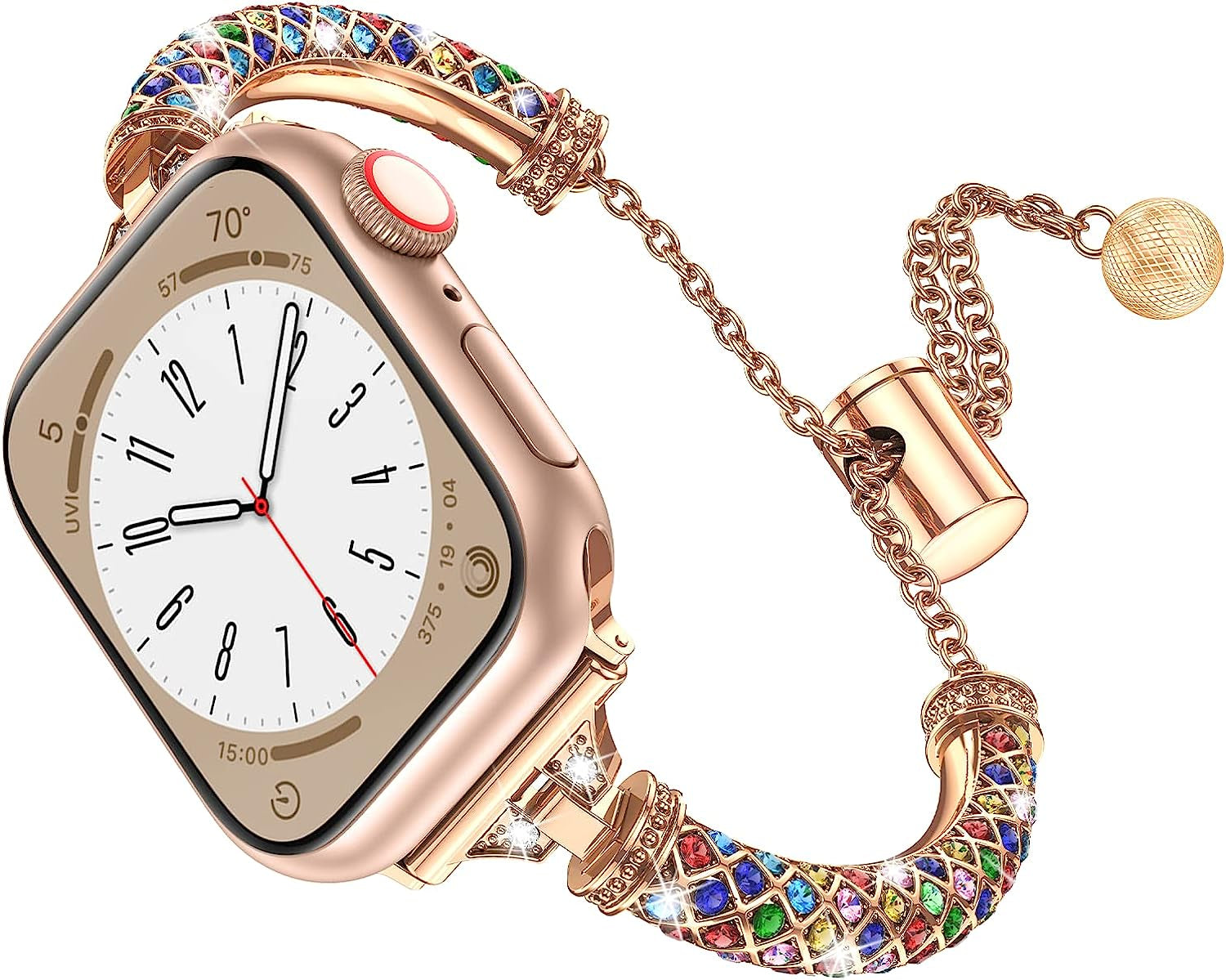 LETOID Bling Band Compatible with Apple Watch – 38Mm 40Mm 41Mm 42Mm 44Mm 45Mm 49Mm Women Fancy Slim Metal Bracelet Strap with Rhinestone for Iwatch Series 8 7 SE 6 5 4 3 2 1  LETOID Rosegold-Colorful 42/44/45/49MM 