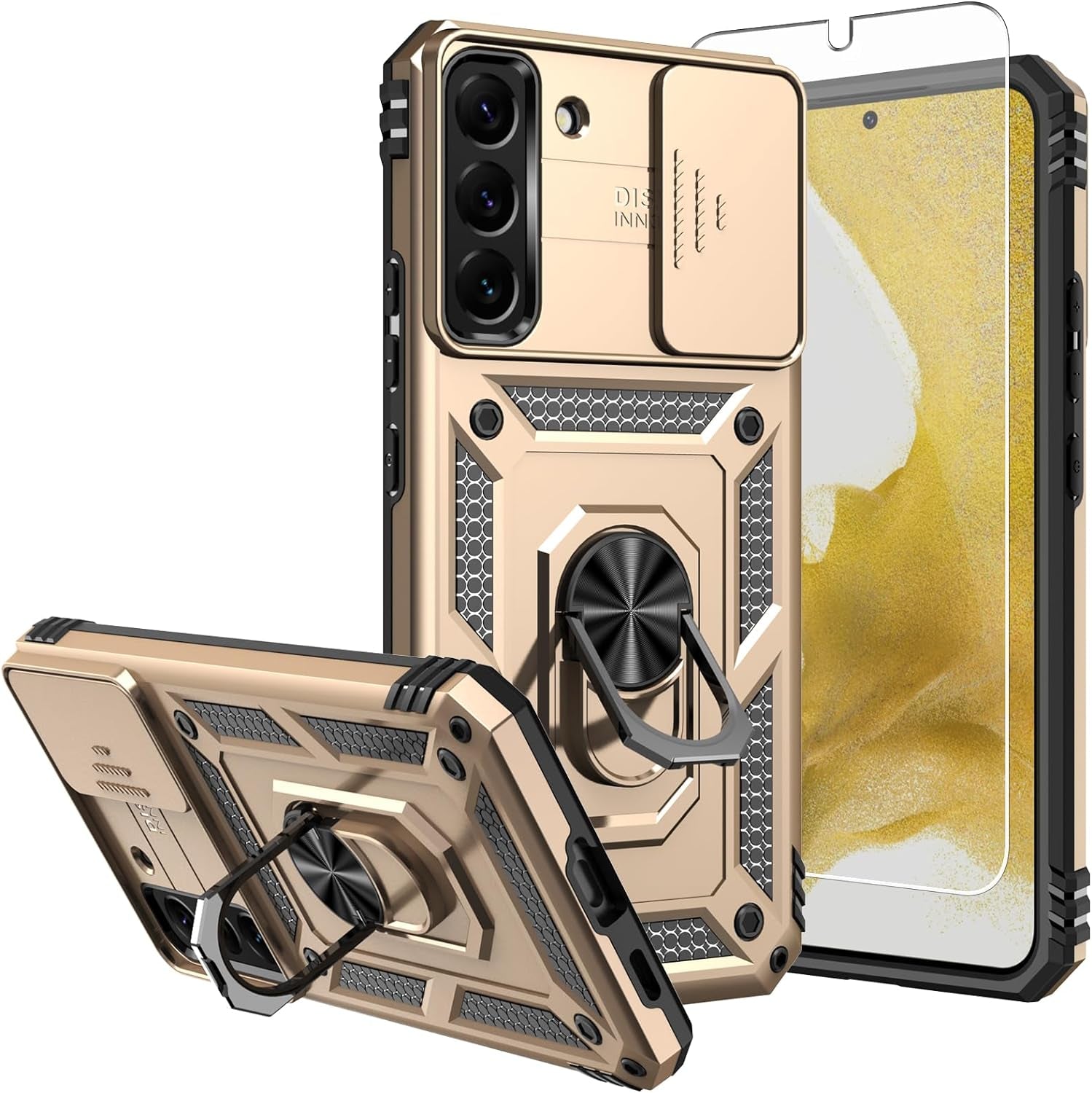 Galaxy S22 plus Case,Samsung S22 plus Case,With Screen Protector,[Military Grade] 16Ft. Drop Tested Cover with Magnetic Kickstand Car Mount Protective Case for Samsung Galaxy S22 Plus, Rose Gold  SKTGSLAMY Tc-Gold  