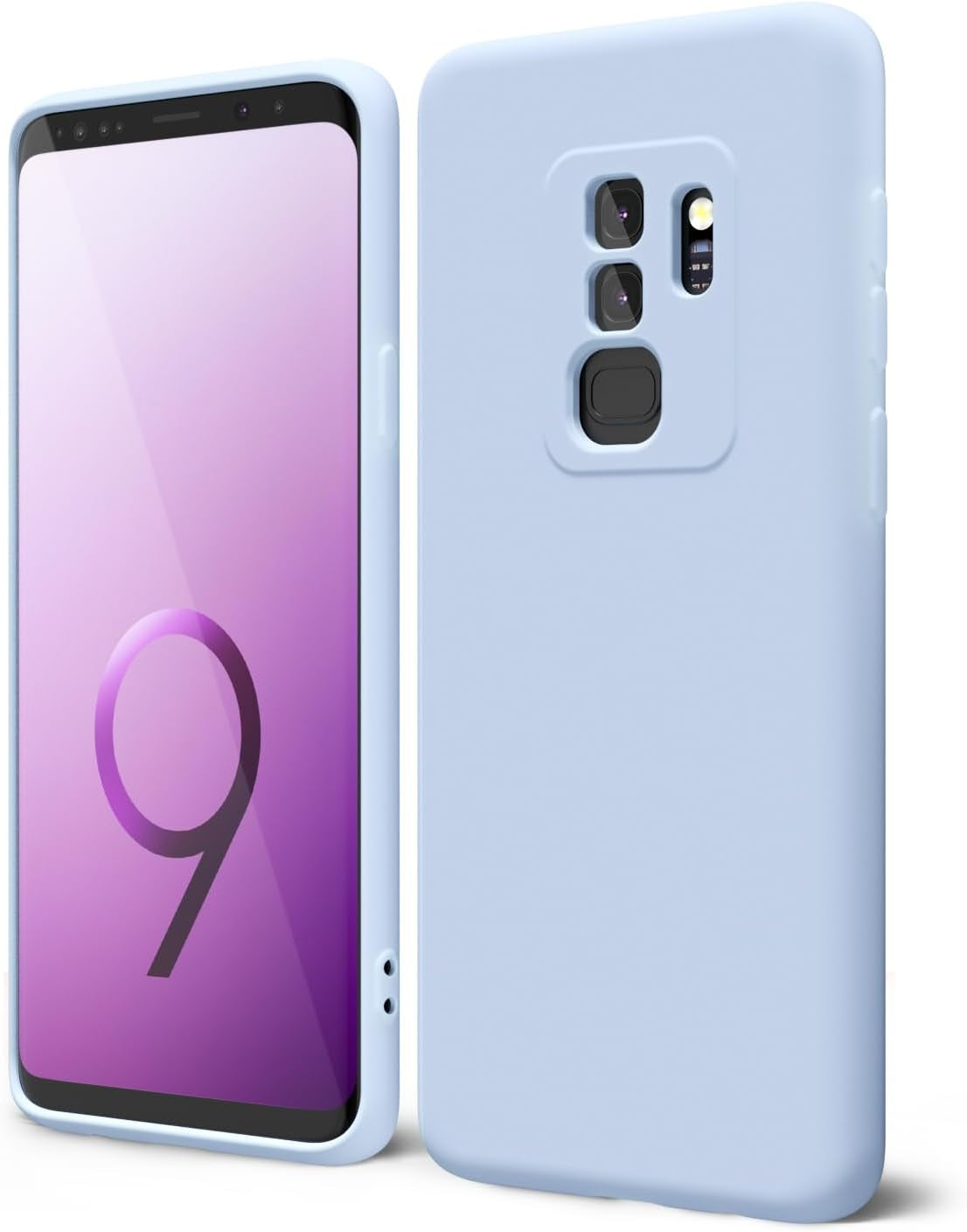 Oakxco for Samsung Galaxy S9 plus Phone Case Liquid Silicone Grip, Cute Thin Slim Soft Rubber TPU Plain Smooth Gel Cover for Women Girl, Matte Solid Protective & Shockproof, Aqua Sky Baby Light Blue  Oakxco   