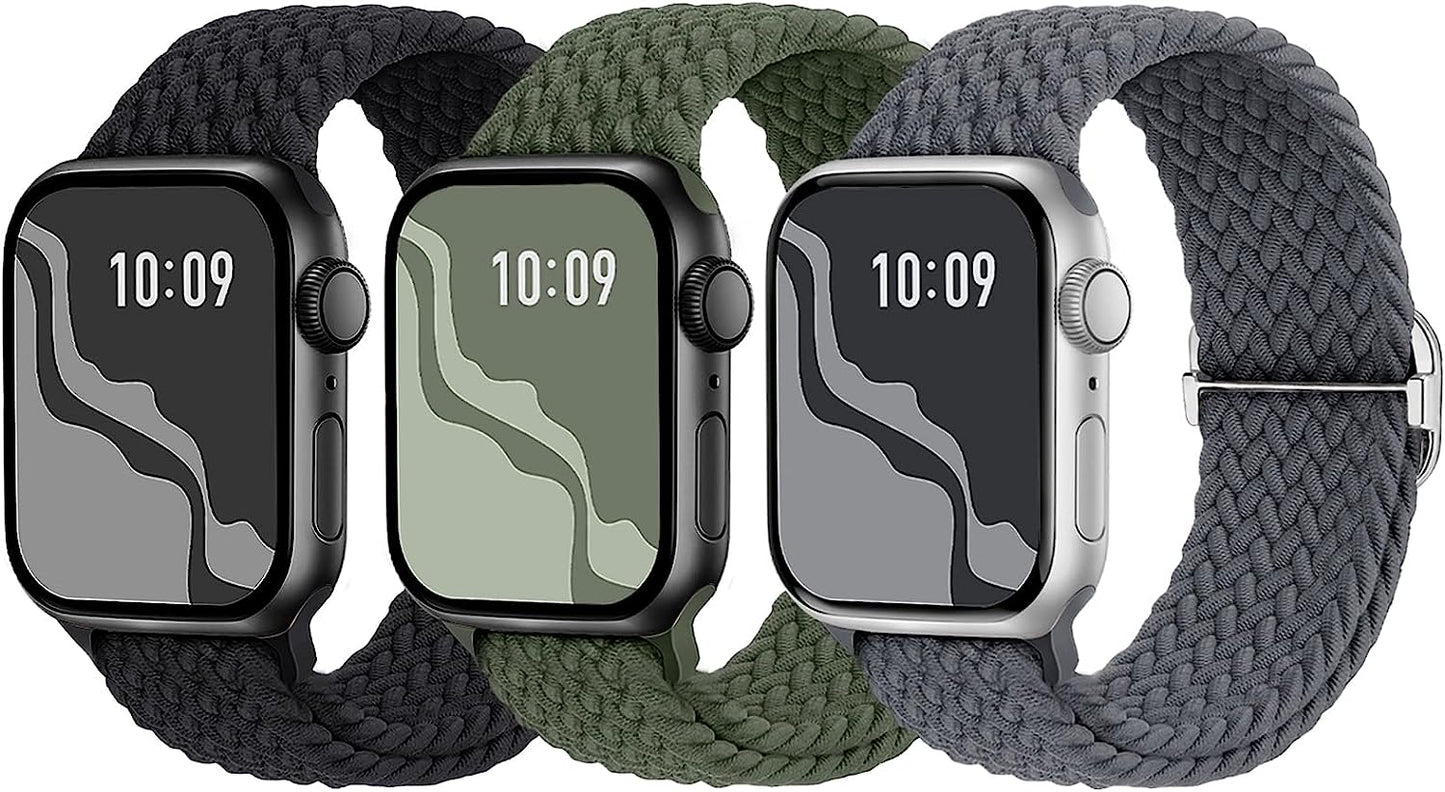Braided Solo Loop Compatible with Apple Watch Band 38Mm 40Mm 41Mm 42Mm 44Mm 45Mm 49Mm for Women Men, Nylon Elastic Straps Wristbands for Iwatch Series Ultra SE 8 7 6 5 4 3 2 1  Suitisbest Black/DarkGrey/Green 42/44/45mm 