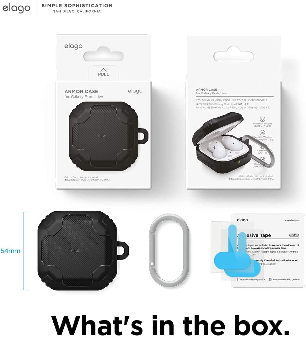 Elago Armor Case Compatible with Samsung Galaxy Buds 2 Pro (2022) / Galaxy Buds 2 (2021) / Galaxy Buds Pro (2021) / Galaxy Buds Live (2020) [US Patent Registered] [Black]  elago   