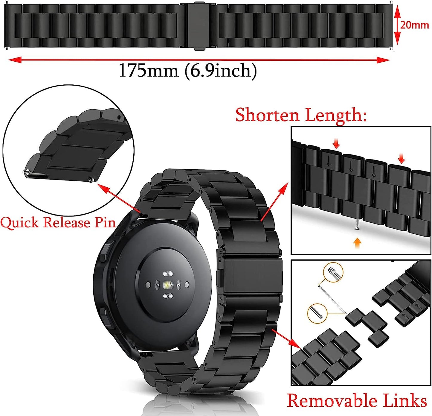 Z.Duduzaza 20Mm Strap Compatible for Samsung Galaxy Watch 4 Band, Galaxy Watch 5, 40Mm 44Mm, Stainless Steel Watch Quick Release Watch Bands Fit Galaxy Watch 4 Classic 42Mm 46Mm/Galaxy Watch Active 2 40Mm/44Mm  Z.DuDuZAZA   