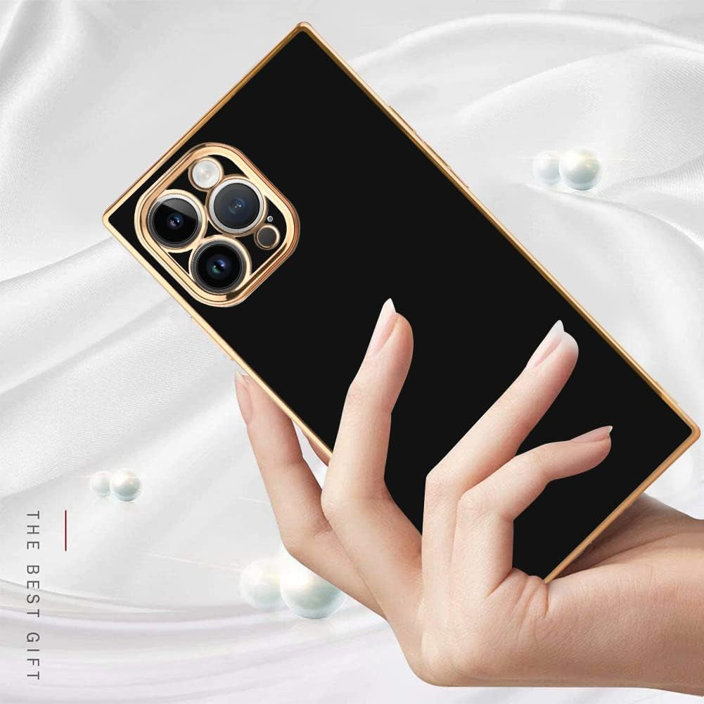 LSL for Iphone 14 Pro Case Square Black Plating Soft TPU Bumper Anti-Drop Anti-Scratch Shock Absorption Protective Wireless Slim Cover Compatible with Iphone 14 Pro 6.1 Inch for Women Girls Men  LSL   