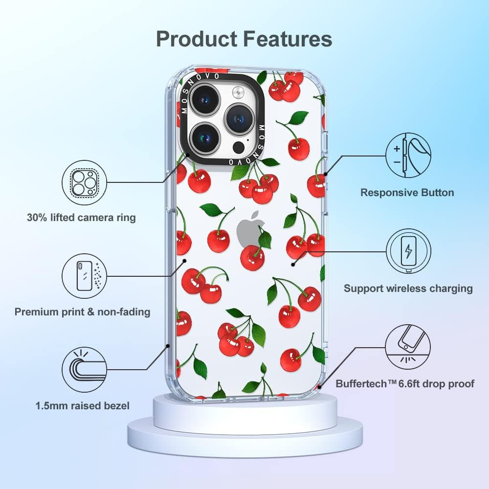 MOSNOVO Compatible with Iphone 14 Pro Max Case, [Buffertech 6.6 Ft Drop Impact] [Anti Peel off Tech] Clear TPU Bumper Women Girl Phone Case Cover with Cute Cherry Designed for Iphone 14 Pro Max 6.7"  MOSNOVO   