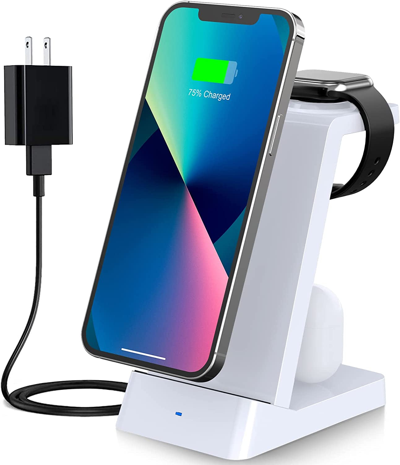 Wireless Charging Station,Cadefu Wireless Charger Compatible with Iphone 14 Pro Max/13/12/11/X/8 Plus, 3 in 1 Fast Charging Stand Dock for Airpods 1/2/Pro, Apple Watch Series(With Adapter)  CADEFU White  