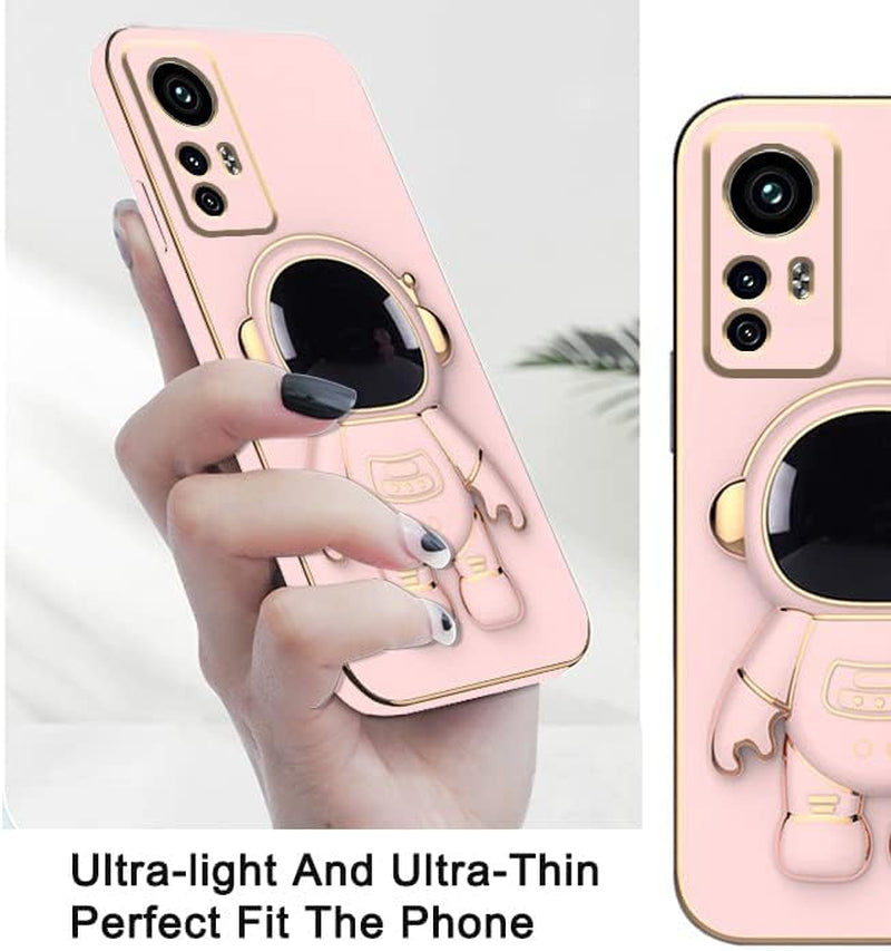 Compatible with Redmi Note 12S Case with Plating Creative Astronaut Cartoon Holder Pink, Xiaomi Redmi Note 12S Phone Case Silicone Shockproof Stand Soft TPU Protective Slim Cover (Pink)  Wousunly   